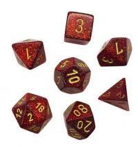 Glitter Ruby and Gold 7ct Polyhedral Dice Set - CHX27504